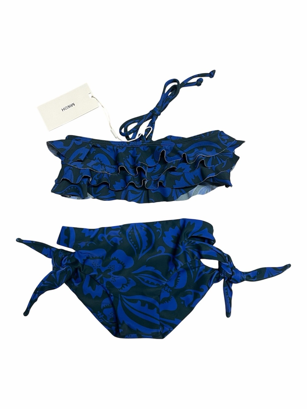 NEW Mikoh Mini Girl’s 2 piece swimsuit in Blue Black Print Size Medium